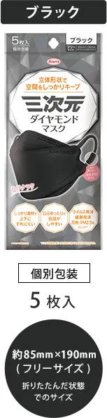 ブラック 個別包装 5枚入り 約85mm×190mm（フリーサイズ）折りたたんだ状態でもサイズ