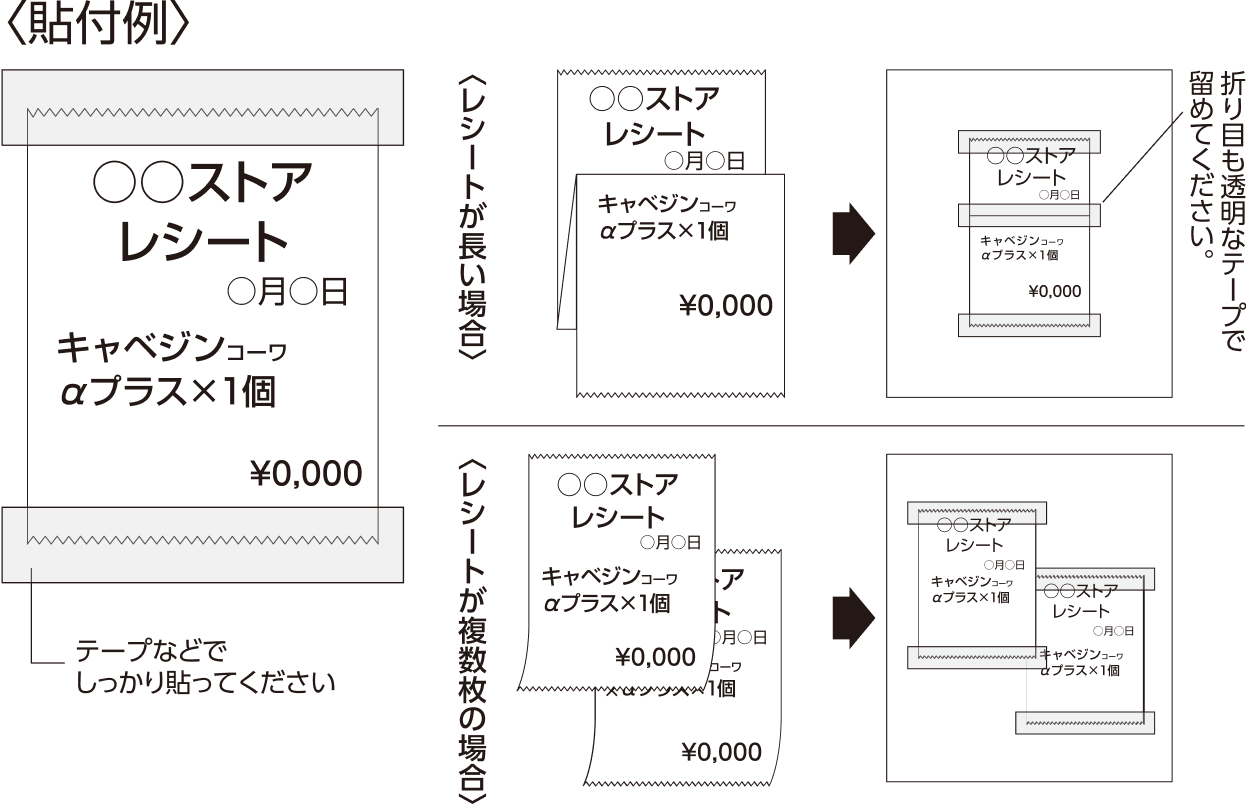 応募ハガキレシート貼り付け例