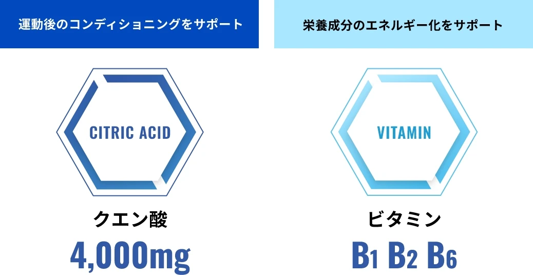運動後のコンディショニングをサポート クエン酸4,000mg/栄養成分のエネルギー化をサポート ビタミンB1 B2 B6