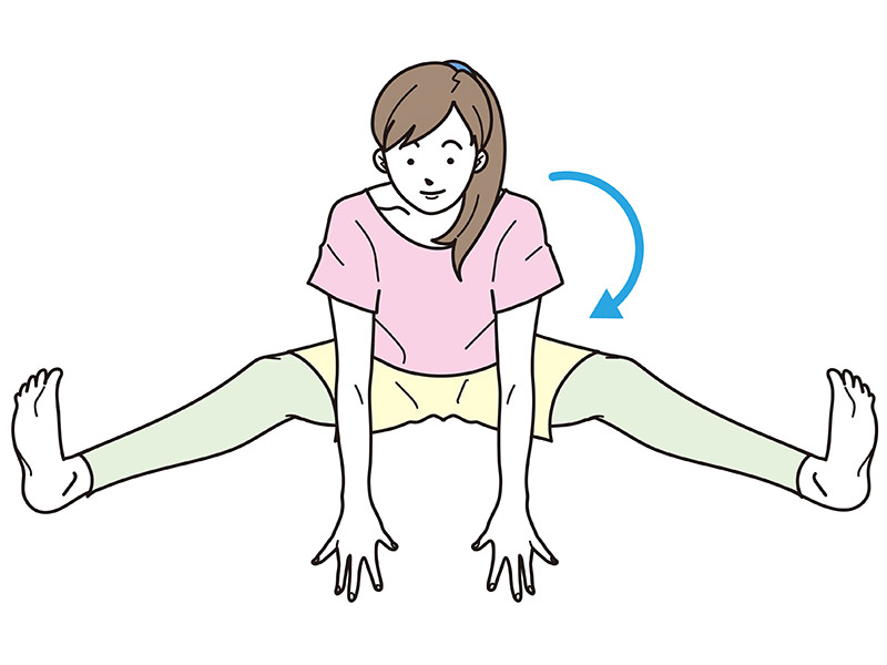 ももの裏側の筋肉（ハムストリングスや内転筋）を柔軟にする「開脚前屈」